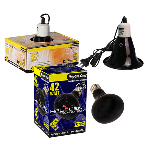 Reptile One Halogen Moonlight Heat Lamp Kit w/ Ceramic Dome Reflector 42W (2pc)