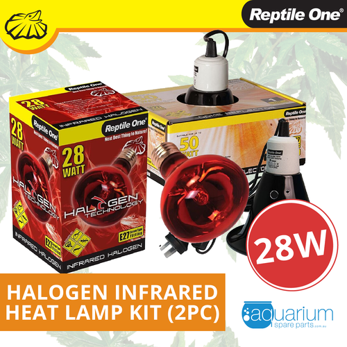 Reptile One Halogen Infrared Heat Lamp Kit w/ Ceramic Dome Reflector 28W (2pc)