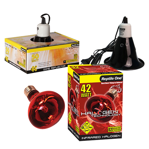 Reptile One Halogen Infrared Heat Lamp Kit w/ Ceramic Dome Reflector 42W (2pc)