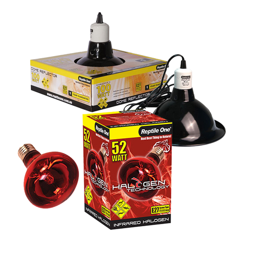 Reptile One Halogen Infrared Heat Lamp Kit w/ Ceramic Dome Reflector 52W (2pc)