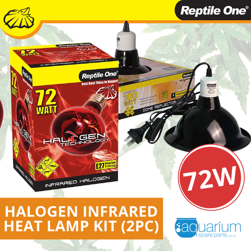 Reptile One Halogen Infrared Heat Lamp Kit w/ Ceramic Dome Reflector 72W (2pc)