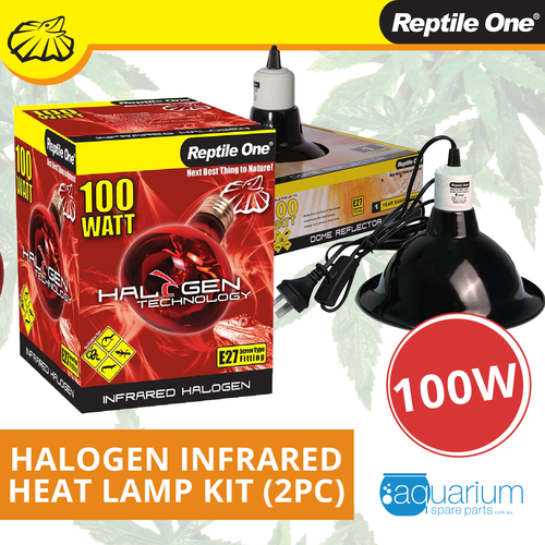 Reptile One Halogen Infrared Heat Lamp Kit w/ Ceramic Dome Reflector 100W (2pc)