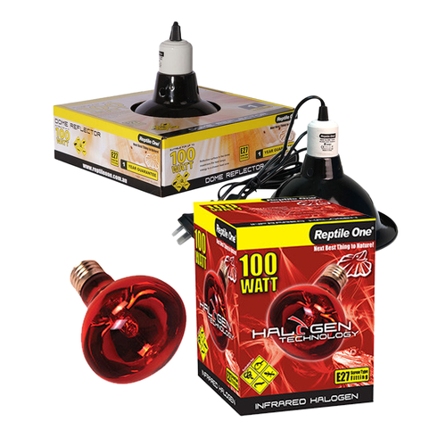 Reptile One Halogen Infrared Heat Lamp Kit w/ Ceramic Dome Reflector 100W (2pc)