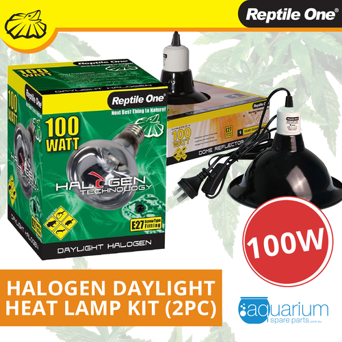 Reptile One Halogen Daylight Heat Lamp Kit w/ Ceramic Dome Reflector 100W (2pc)