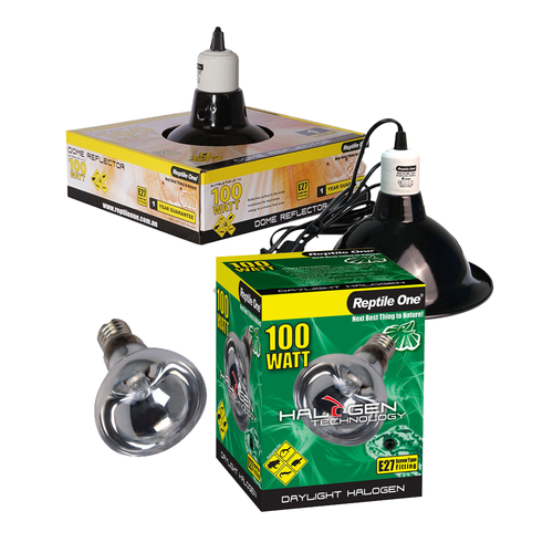 Reptile One Halogen Daylight Heat Lamp Kit w/ Ceramic Dome Reflector 100W (2pc)