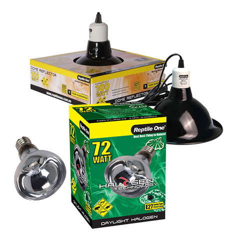 Reptile One Halogen Daylight Heat Lamp Kit w/ Ceramic Dome Reflector 72W (2pc)