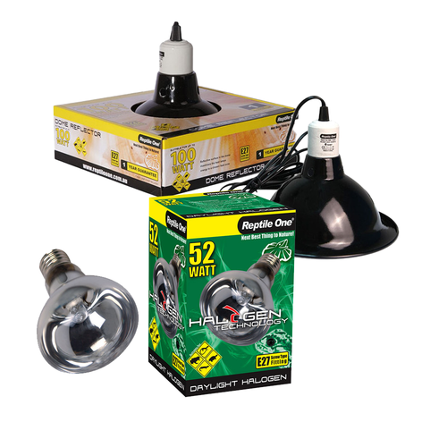 Reptile One Halogen Daylight Heat Lamp Kit w/ Ceramic Dome Reflector 52W (2pc)