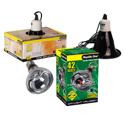 Reptile One Halogen Daylight Heat Lamp Kit w/ Ceramic Dome Reflector 42W (2pc)