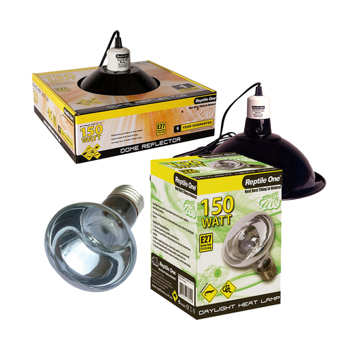 Reptile One Daylight Heat Lamp Kit w/ Ceramic Dome Reflector 150W (2pc)