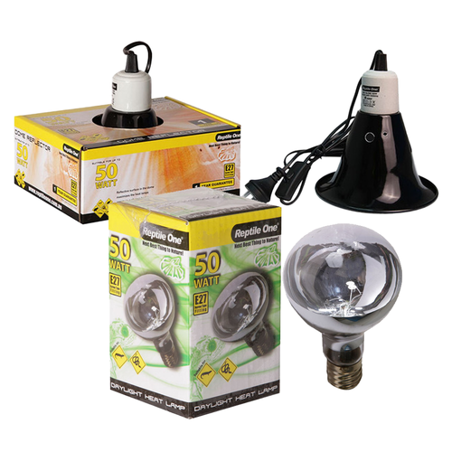 Reptile One Daylight Heat Lamp Kit w/ Ceramic Dome Reflector 50W (2pc)