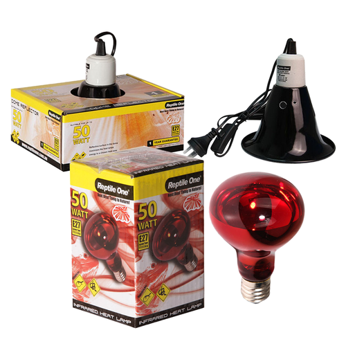 Reptile One Infrared Heat Lamp Kit w/ Ceramic Dome Reflector 50W (2pc)