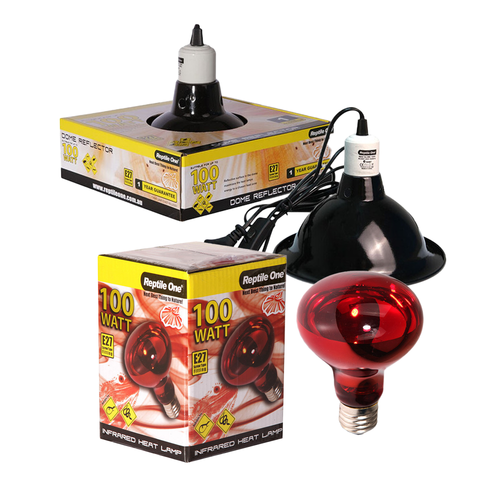 Reptile One Infrared Heat Lamp Kit w/ Ceramic Dome Reflector 100W (2pc)