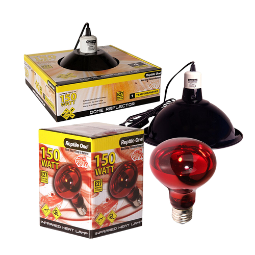 Reptile One Infrared Heat Lamp Kit w/ Ceramic Dome Reflector 150W (2pc)
