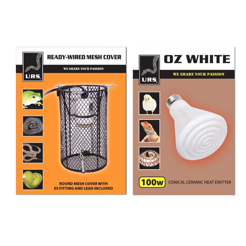 URS OZ White Ceramic Lamp 100W Kit w/ Mesh Cover