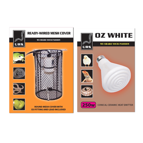 URS OZ White Ceramic Lamp 250W Kit w/ Mesh Cover