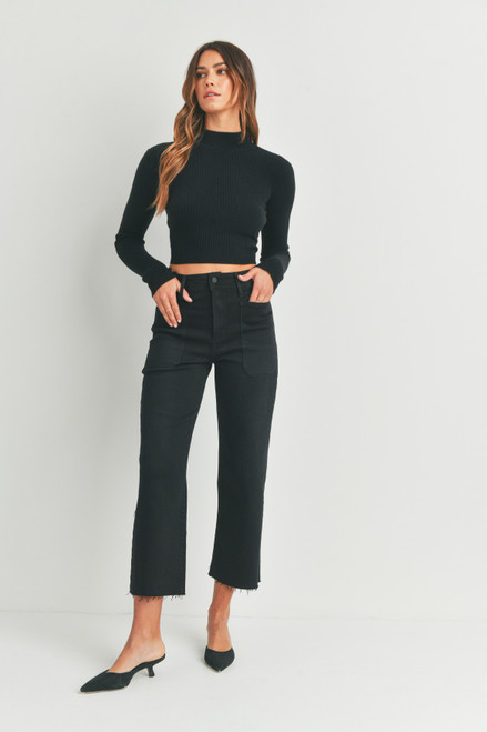 Just Black Denim Utility High Rise Wide Leg Denim Black