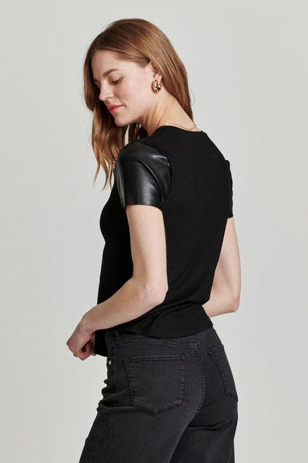 Another Love Elodie Short Sleeve Faux Leather Top