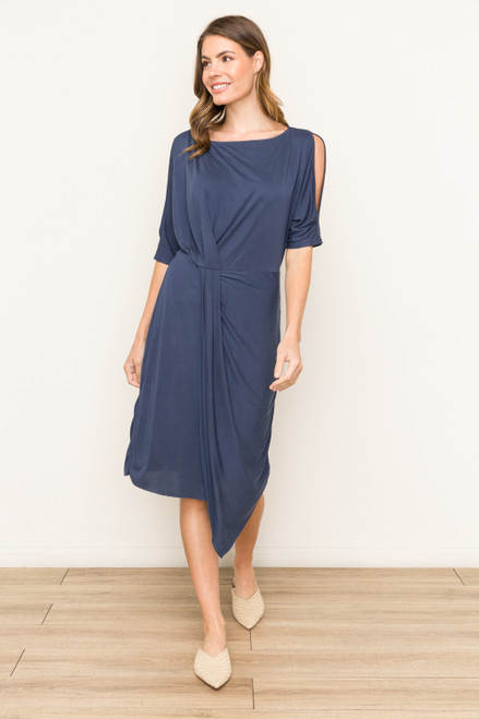 NAVY COLD SHOULDER DRESS