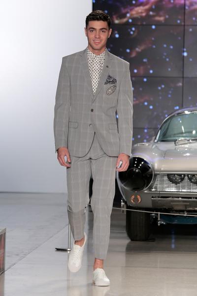 Man in a grey striped suit