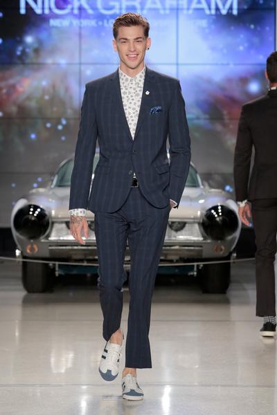 Man in a striped blue suit