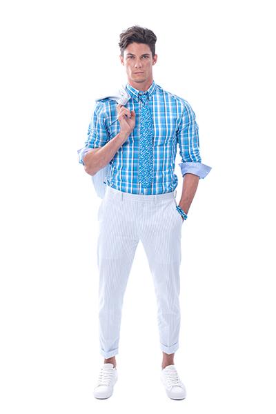 Man in blue plaid shirt