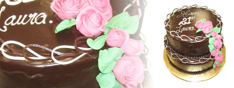 21st Cake with flowing Pink Roses