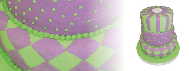 Wedding Cake with Funky Purple and Lime Green Design