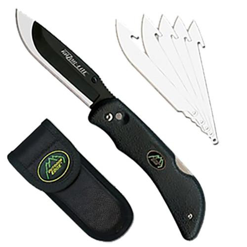 Outdoor Edge Razor Pro, Folding Knife, Plain Edge, 3.5" Blades , 420J2 Stainless, Black Handle, Includes (6) Drop Point Blades and Gut Blade