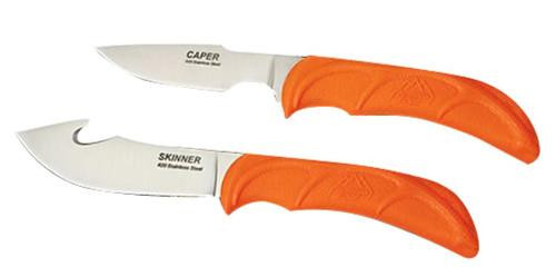 Outdoor Edge Wild Pair, Fixed Blade Knife Set, Plain Edge, 420J2 Stainless, Orange Handle, Includes (1) Caper Knife, (1) Skinner Knife, and Nylon Sheath