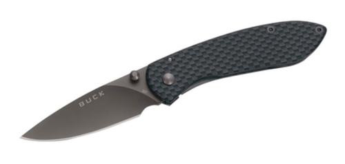 Buck Nobleman Folding Knife with Single Drop Point SS 2.625" Blade and Carbon Fiber Graphic Rubberized Left Side Handle
