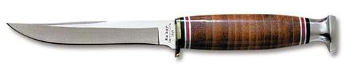 Ka-Bar Little Finn 3.63" Fixed Clip Point Plain Polished 5Cr15MoV SS Blade, Brown Leather Handle, Includes Sheath