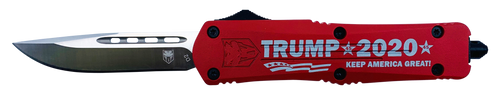 CobraTec Knives FS-3 3" Drop Point Plain Aluminum Red Cerakote & Trump 2020 Engraved Handle