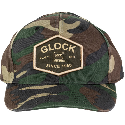 Glock Quadcam Camo Snapback Hat, Lightly Distressed Woodland Camo