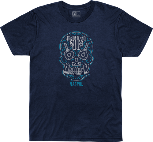 Magpul Sugar Skull Men''s T-Shirt Navy Heather Short Sleeve Medium