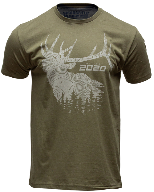 Springfield 2020 Elk Mens T-Shirt Military Green Short Sleeve Medium