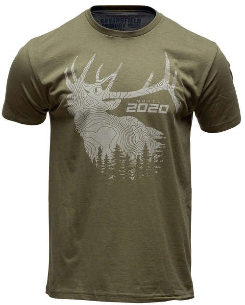 Springfield 2020 Elk Mens T-Shirt Military Green Short Sleeve Large