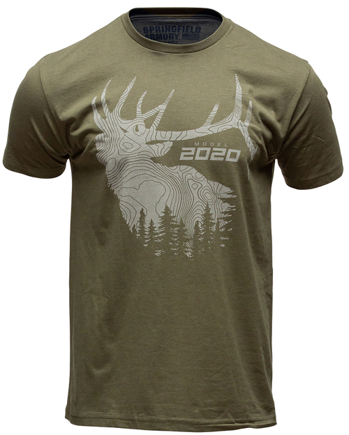 Springfield 2020 Elk Mens T-Shirt Military Green Short Sleeve XL