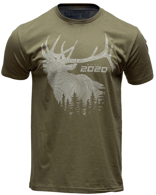 Springfield 2020 Elk Mens T-Shirt Military Green Short Sleeve 2XL