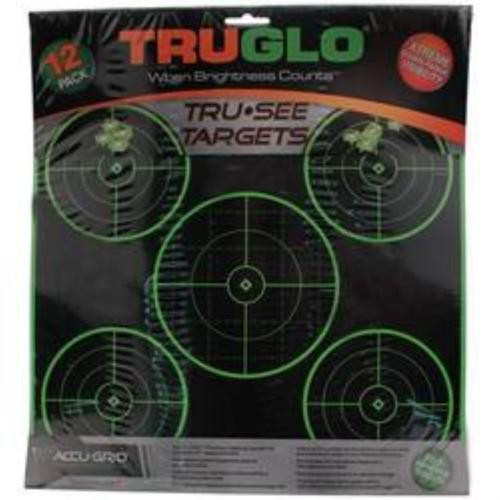 TruGlo TruSee 5 Bulls-Eye Targets 12x12 Fluorescent Green 12 Pack