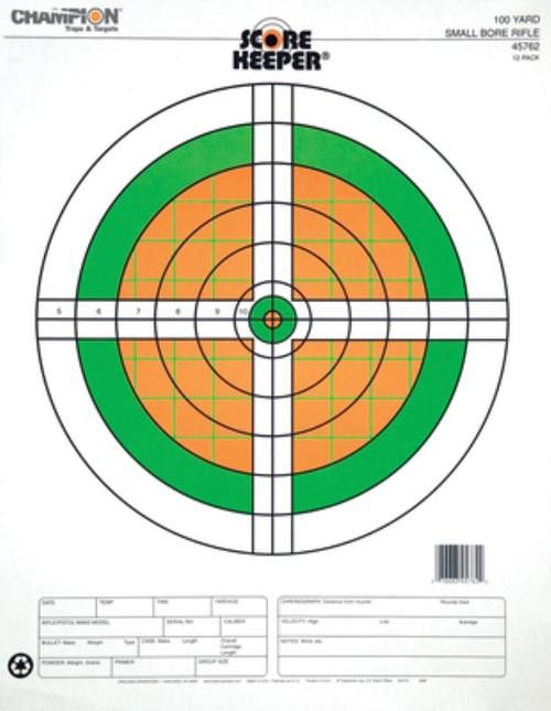 Champion Fluorescent Score Keeper Targets 100 Yard Small Bore Rifle, 12/Pack