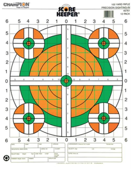 Champion Fluorescent Score Keeper Targets 100 Yard Rifle Sight-In, 12/Pack