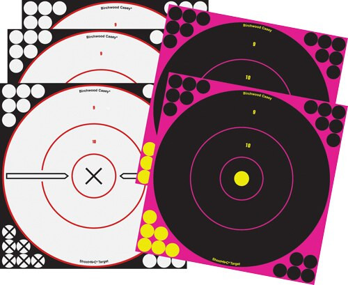 Birchwood Shoot-N-C 3x12" Black 2x12" Pink Bullseyes, 5 Pack