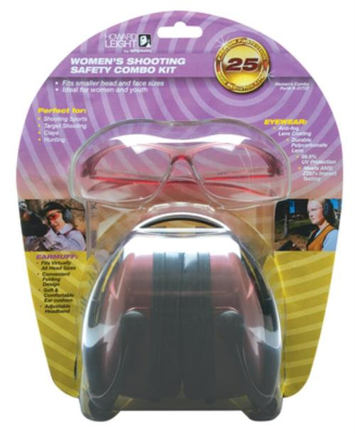 Howard Leight Women's Shooting Safety Combo Kit Includes Dusty Rose Earmuff (NRR25) and Clear Protective Eyewear