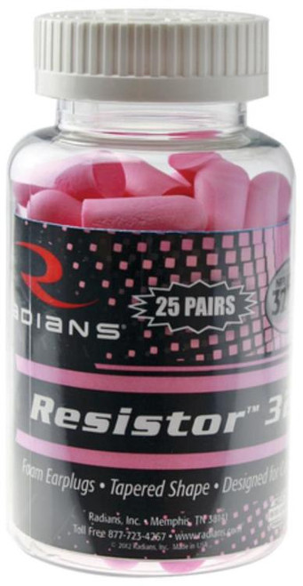 Radians Disposable Foam Earplugs Pink 25 Pair Uncorded Resealable Jar
