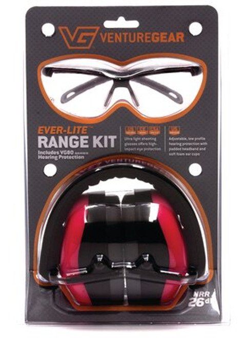 Pyramex Glasses Ever-Lite Range Kit Combo PM8010 Muffs and Ever-Lite Glasses Black Frame/Pink Lens