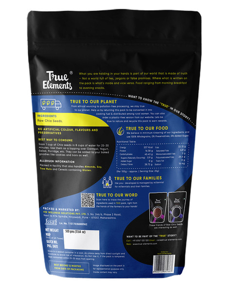 Raw Chia Seeds 500gm | By True Elements | 17.64 Oz | 1.1 lbs