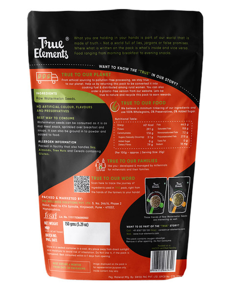 Raw Watermelon Seeds 150gm | By True Elements | 5.29 Oz | 0.33 lbs