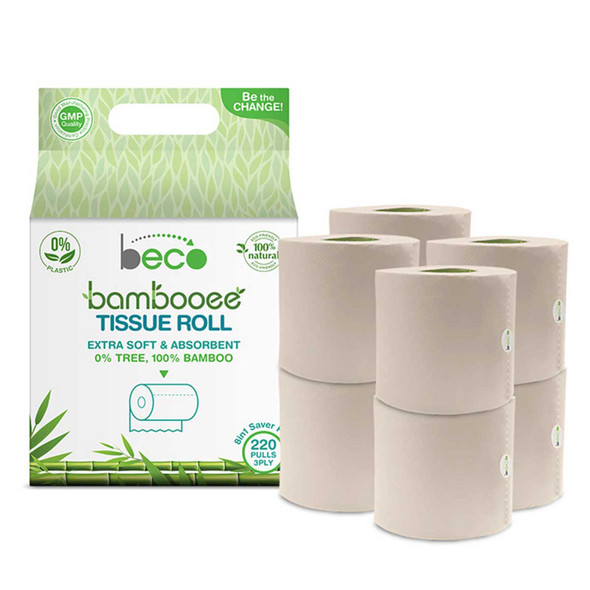 Bambooee Tissue Roll (3 Ply) - 220 Pulls - 8in1 (Value Pack) | By BECO | 31.75 Oz | 1.98 lbs