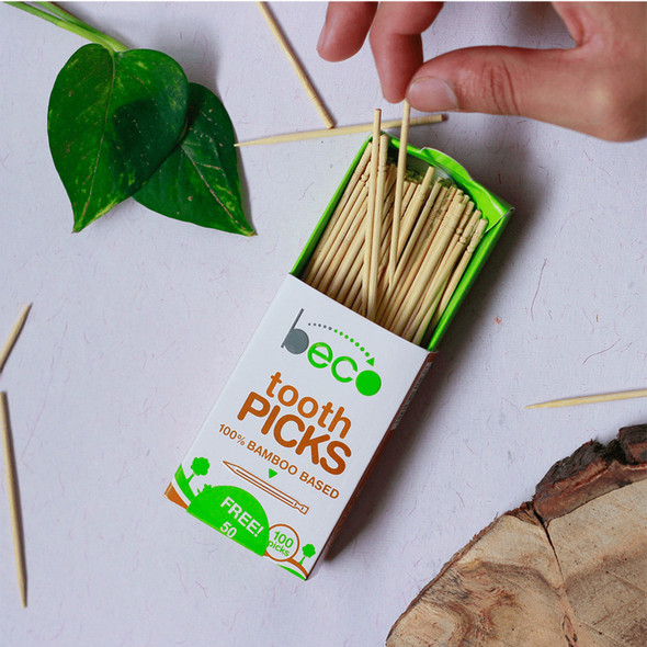 Sustainable Bamboo Toothpick- 600 Sticks - 100 sticks X Pack of 10 | By BECO | 7.05 Oz | 0.44 lbs