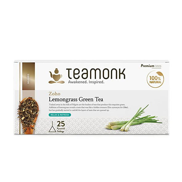 Zoho Lemongrass Green Tea, 25 Teabags | By Teamonk | 1.76 Oz | 0.11 lbs